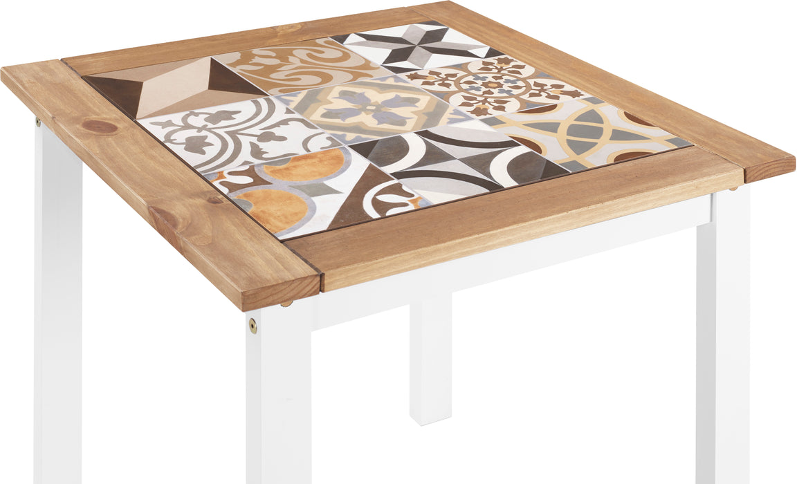 Salvador 1+2 Tile Top Dining Set White/Distressed Waxed Pine