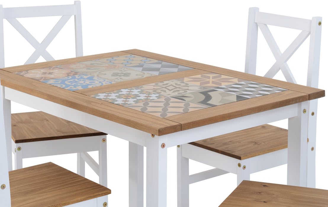 Salvador 1+4 Tile Top Dining Set White/Distressed Waxed Pine