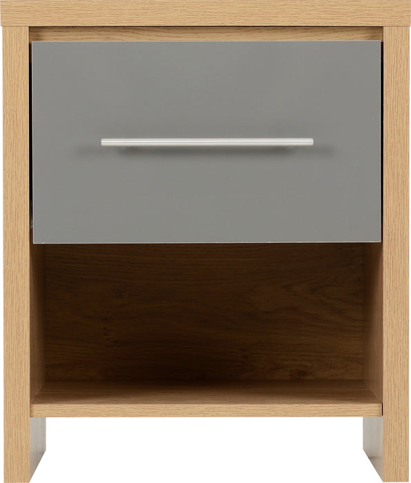 Seville 1 Drawer Bedside Grey High Gloss/Light Oak Effect Veneer
