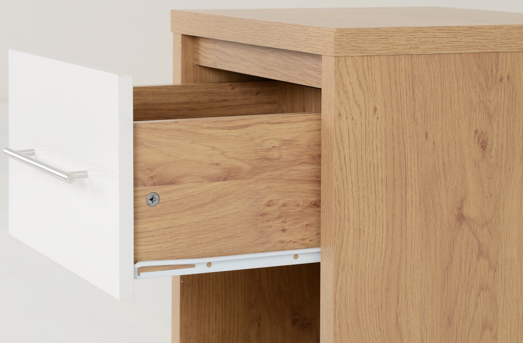 Seville 1 Drawer Bedside Cabinet White High Gloss/Light Oak Effect Veneer