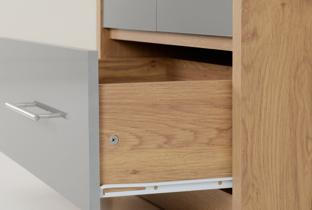 Seville 2 Door 1 Drawer Wardrobe Grey High Gloss/Light Oak Effect Veneer
