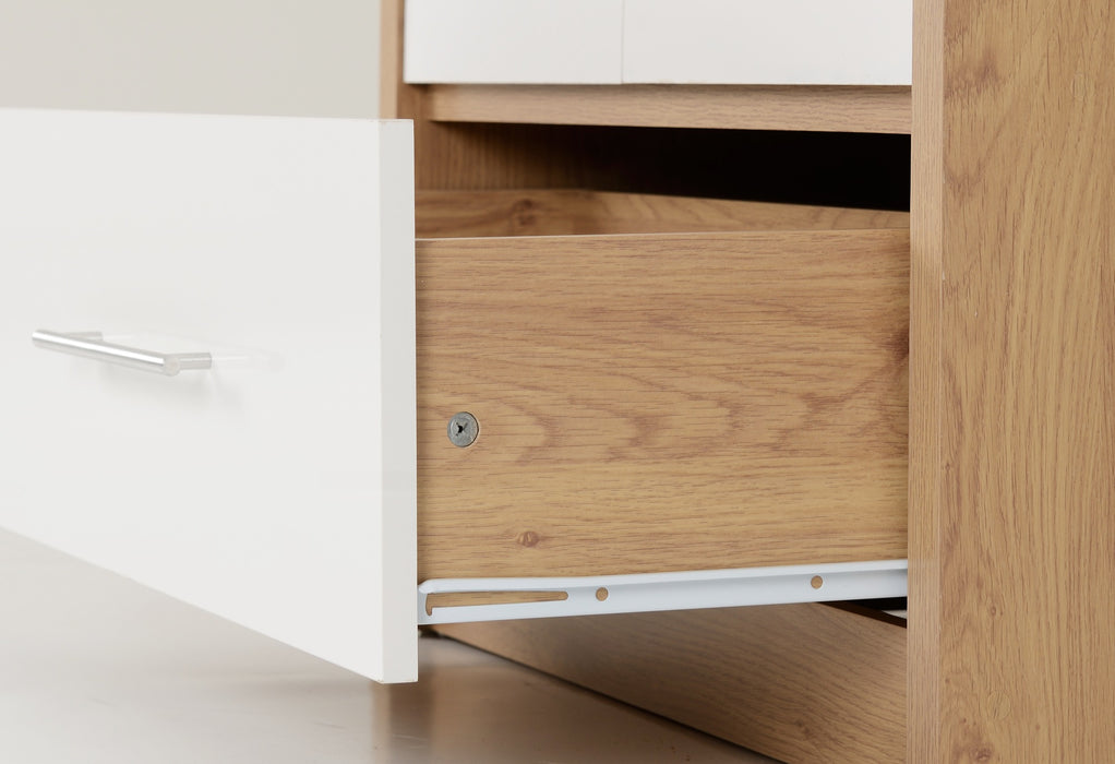 Seville 2 Door 1 Drawer Wardrobe White High Gloss/Light Oak Effect Veneer