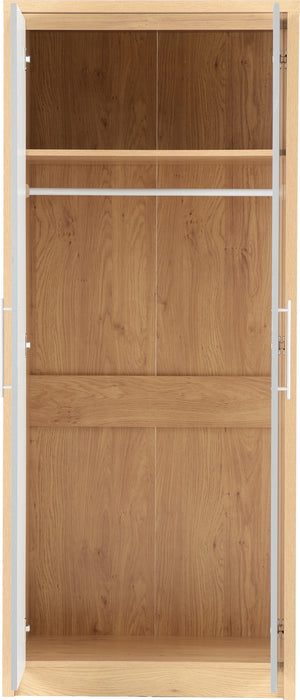 Seville 2 Door Wardrobe Grey High Gloss/Light Oak Effect Veneer