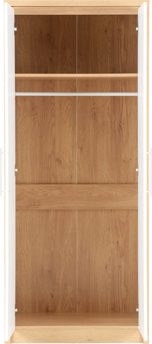 Seville 2 Door Wardrobe White High Gloss/Light Oak Effect Veneer