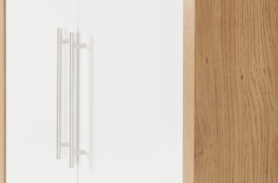 Seville 2 Door Wardrobe White High Gloss/Light Oak Effect Veneer