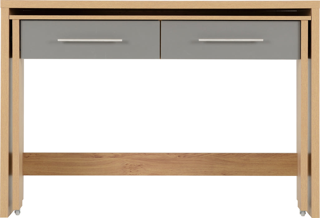 Seville 2 Drawer Slider Desk Grey High Gloss/Light Oak Effect Veneer