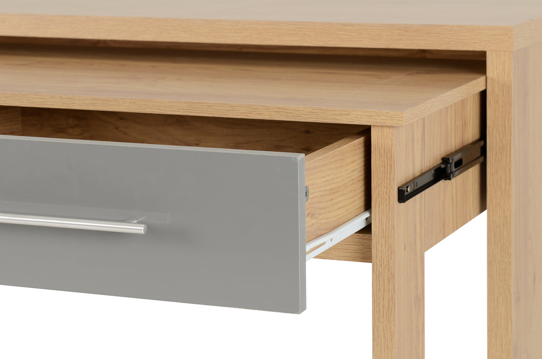 Seville 2 Drawer Slider Desk Grey High Gloss/Light Oak Effect Veneer