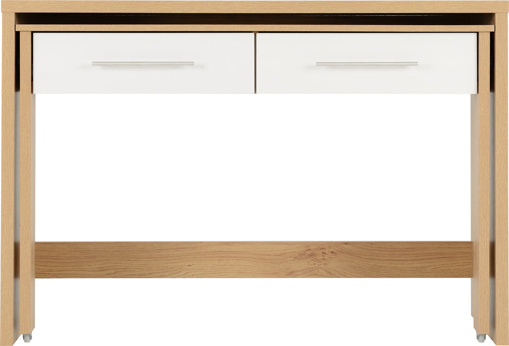 Seville 2 Drawer Slider Desk White High Gloss/Light Oak Effect Veneer