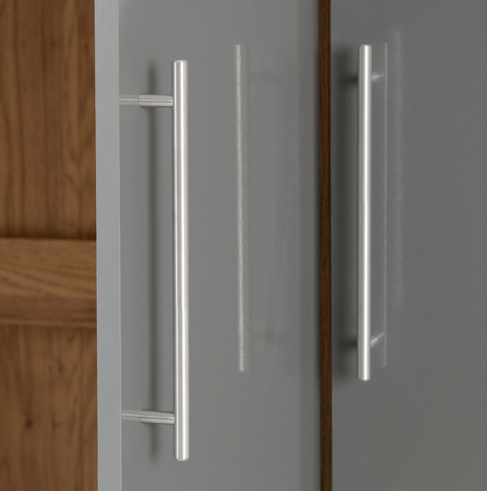 Seville 3 Door 2 Drawer Wardrobe Grey High Gloss/Light Oak Effect Veneer