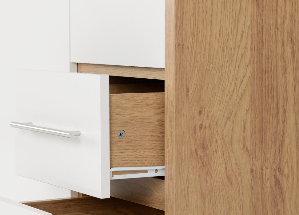 Seville 3 Door 2 Drawer Wardrobe White High Gloss/Light Oak Effect Veneer