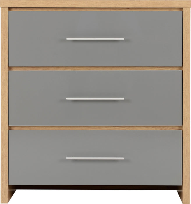 Seville 3 Drawer Chest Grey High Gloss/Light Oak Effect Veneer
