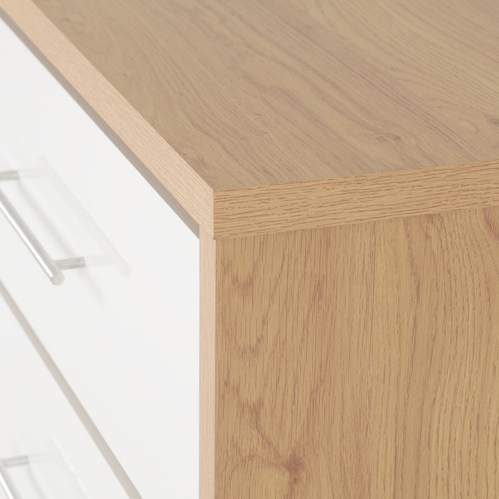 Seville 3 Drawer Chest White High Gloss/Light Oak Effect Veneer