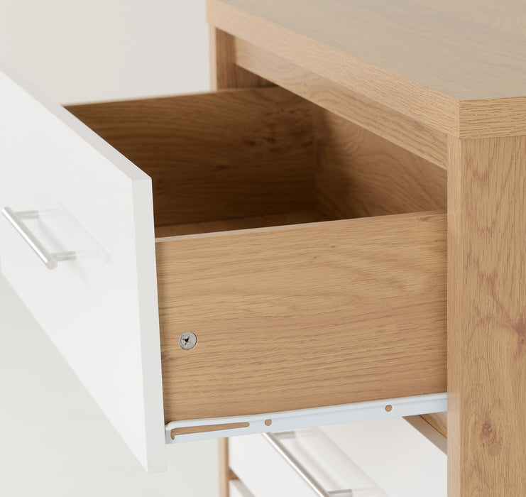 Seville 3 Drawer Chest White High Gloss/Light Oak Effect Veneer