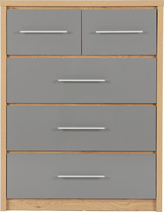 Seville 3+2 Drawer Chest Grey High Gloss/Light Oak Effect Veneer