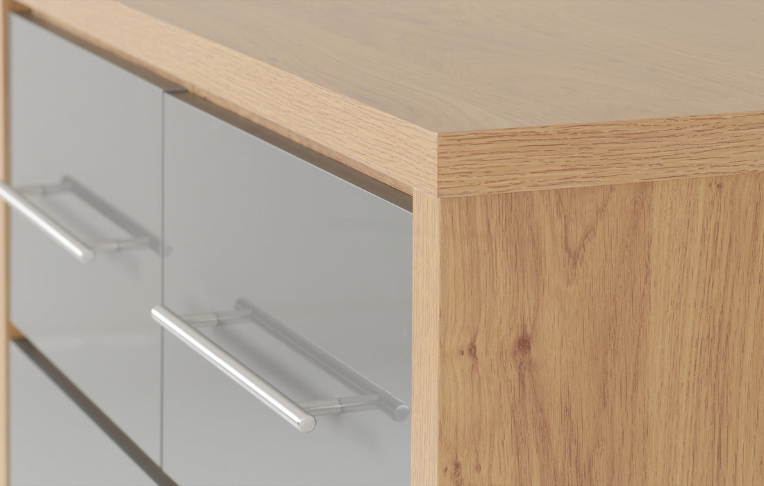 Seville 3+2 Drawer Chest Grey High Gloss/Light Oak Effect Veneer