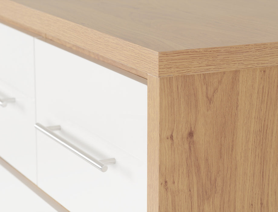 Seville 3+2 Drawer Chest White High Gloss/Light Oak Effect Veneer