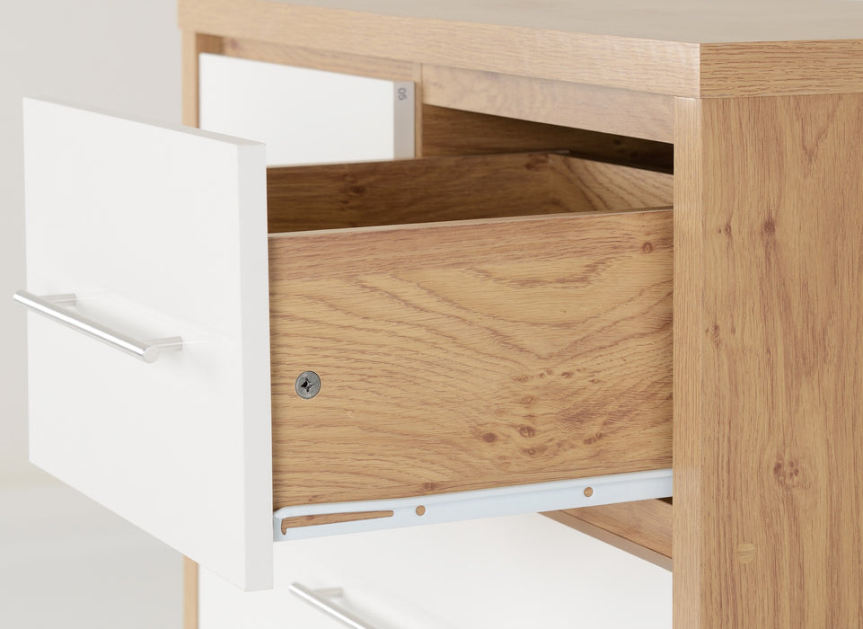 Seville 3+2 Drawer Chest White High Gloss/Light Oak Effect Veneer