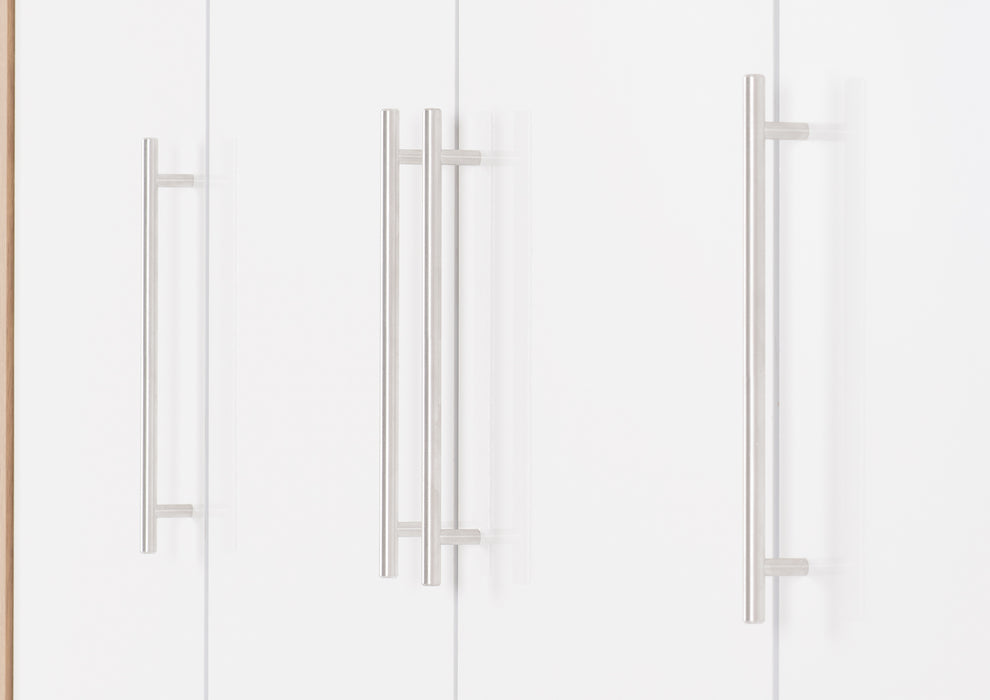 Seville 4 Door 2 Drawer Wardrobe White High Gloss/Light Oak Effect Veneer