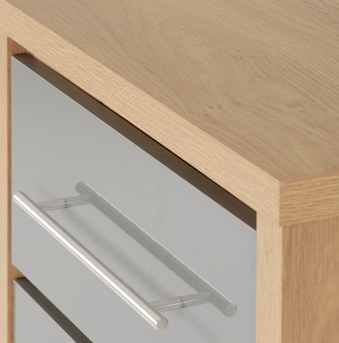 Seville 5 Drawer Narrow Chest Grey High Gloss/Light Oak Effect Veneer