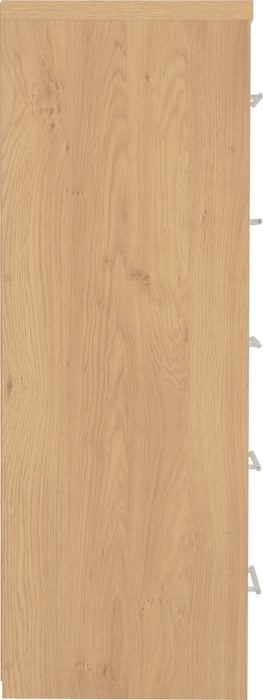 Seville 5 Drawer Narrow Chest White High Gloss/Light Oak Effect Veneer