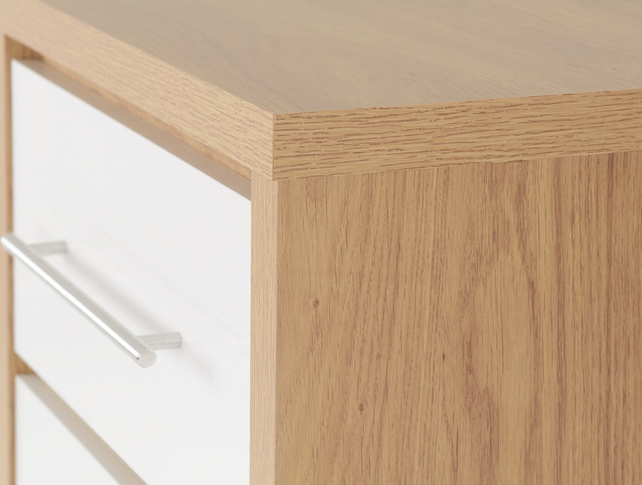 Seville 5 Drawer Narrow Chest White High Gloss/Light Oak Effect Veneer