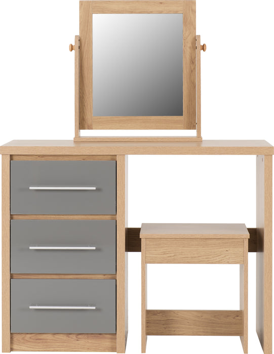 Seville 3 Drawer Dressing Table Set Grey High Gloss/Light Oak Effect Veneer