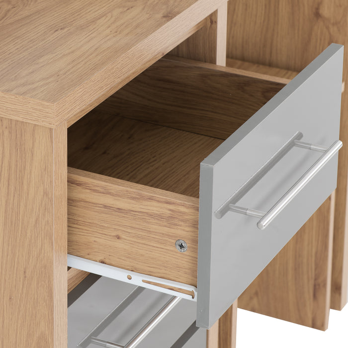 Seville 3 Drawer Dressing Table Set Grey High Gloss/Light Oak Effect Veneer