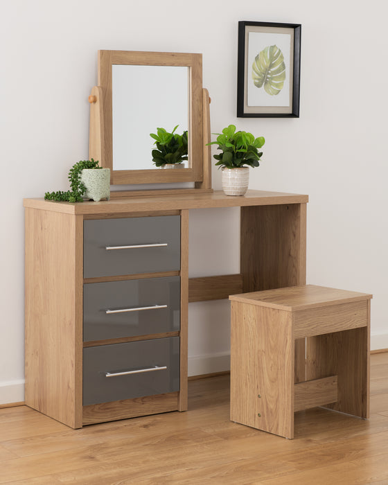 Seville 3 Drawer Dressing Table Set Grey High Gloss/Light Oak Effect Veneer