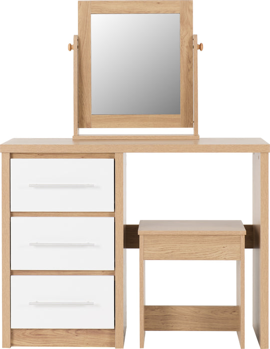 Seville 3 Drawer Dressing Table Set White High Gloss/Light Oak Effect Veneer