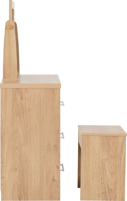 Seville 3 Drawer Dressing Table Set White High Gloss/Light Oak Effect Veneer
