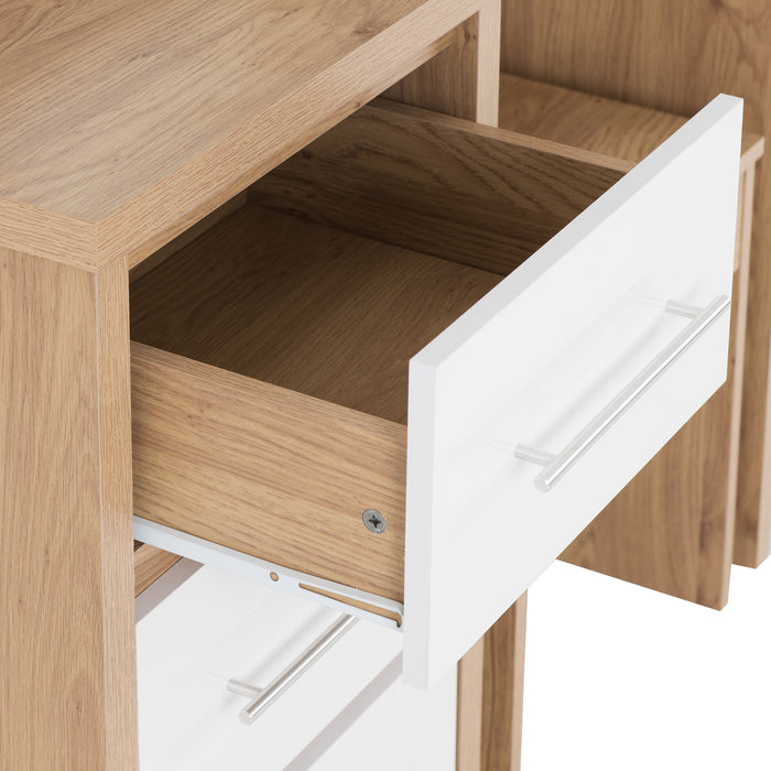 Seville 3 Drawer Dressing Table Set White High Gloss/Light Oak Effect Veneer