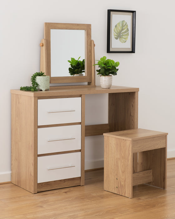 Seville 3 Drawer Dressing Table Set White High Gloss/Light Oak Effect Veneer