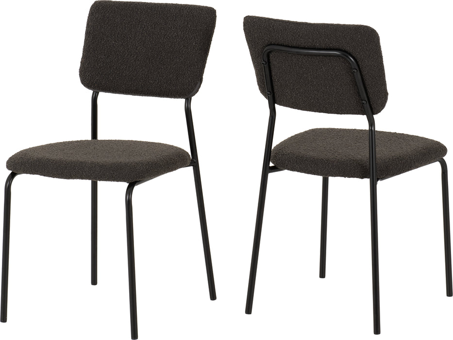 Sheldon Round Glass Top Dining Set Clear Glass/Black/Grey Boucle Fabric