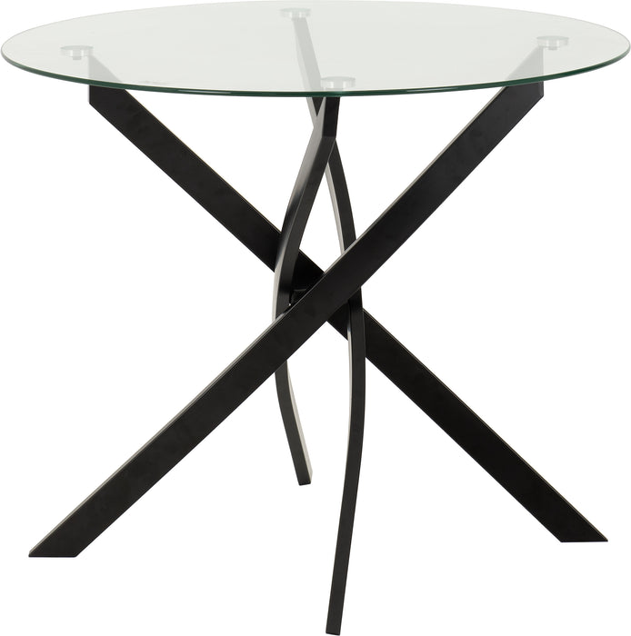 Sheldon Round Glass Top Dining Set Clear Glass/Black/Ivory Boucle Fabric