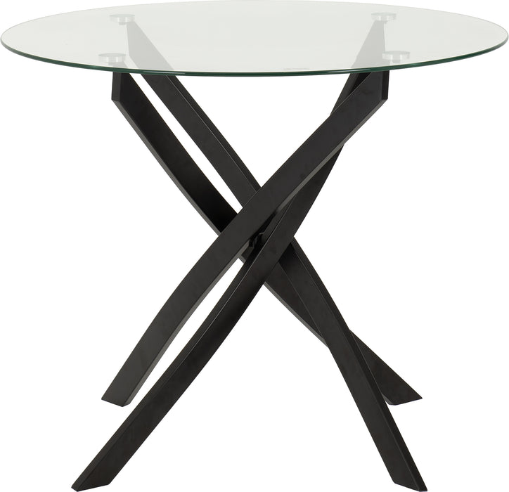 Sheldon Round Glass Top Dining Set Clear Glass/Black/Ivory Boucle Fabric