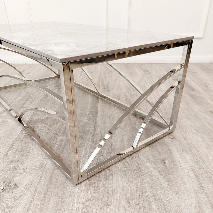 Stella Chrome Coffee Table With Stomach Ash Grey Sintered Top