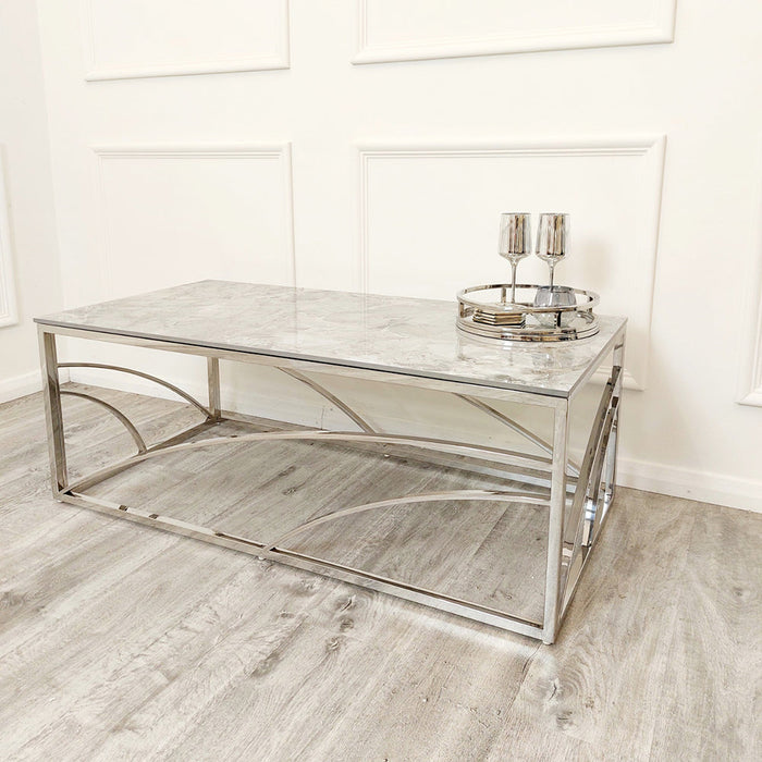 Stella Chrome Coffee Table With Stomach Ash Grey Sintered Top
