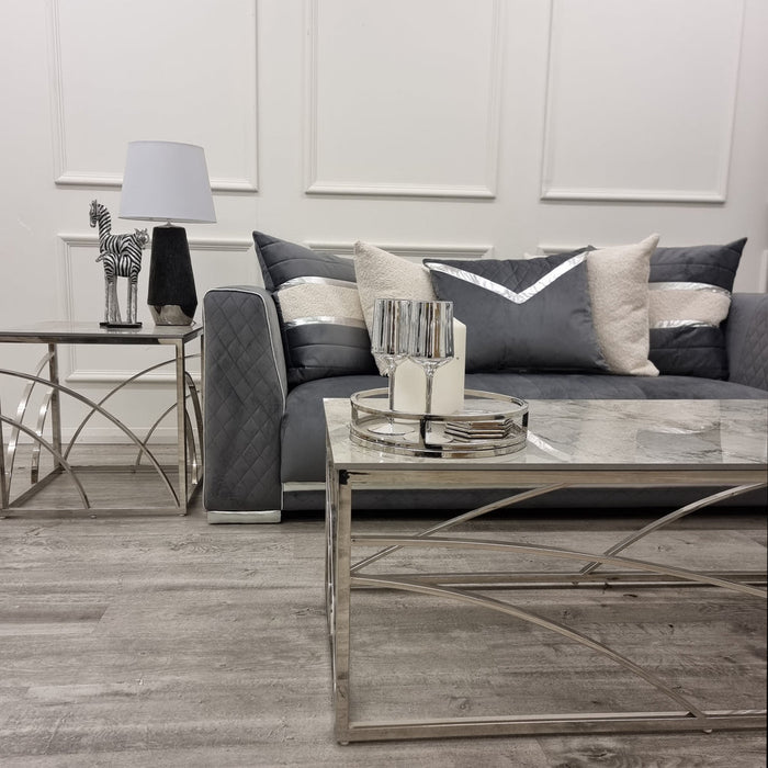 Stella Chrome Coffee Table With Stomach Ash Grey Sintered Top