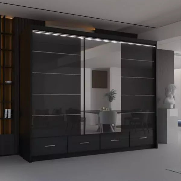 HIGH GLOSS SYCYLIA BLACK WARDROBE 150-208-255CM