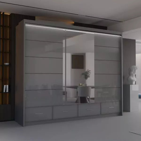 SYCYLIA HIGH GLOSS GREY WARDROBE 150/208/255CM