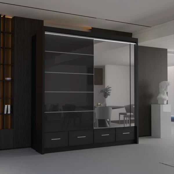 HIGH GLOSS SYCYLIA BLACK WARDROBE 150-208-255CM