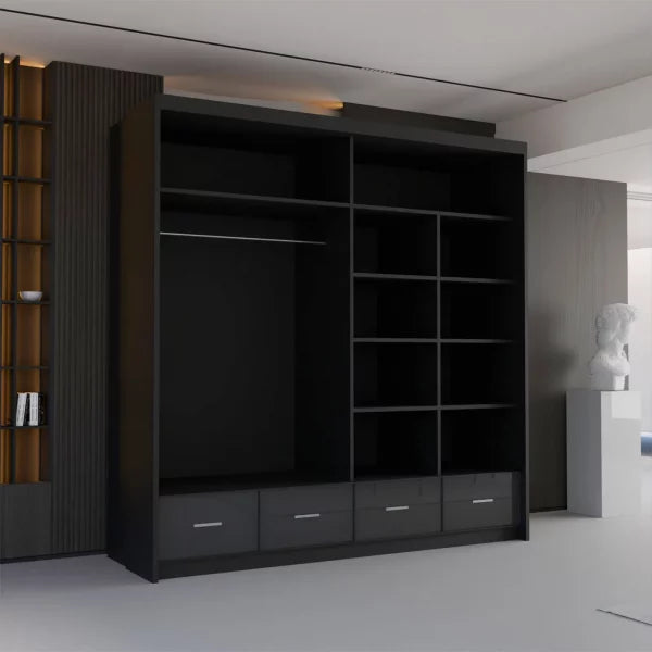 SYCYLIA HIGH GLOSS BLACK WARDROBE 150/208/255CM
