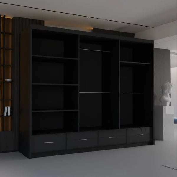 SYCYLIA HIGH GLOSS BLACK WARDROBE 150/208/255CM