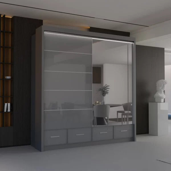 SYCYLIA HIGH GLOSS GREY WARDROBE 150/208/255CM