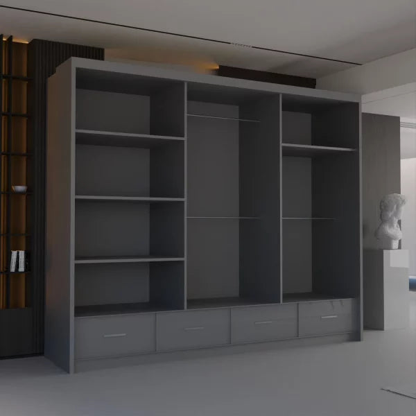 SYCYLIA HIGH GLOSS GREY WARDROBE 150/208/255CM