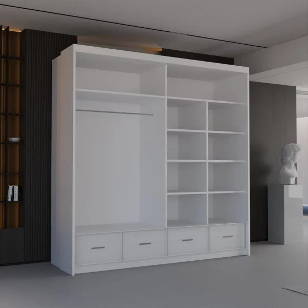 HIGH GLOSS SYCYLIA WHITE WARDROBE 150-208-255CM