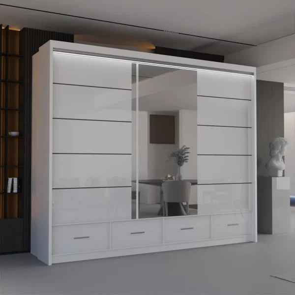 HIGH GLOSS SYCYLIA WHITE WARDROBE 150-208-255CM