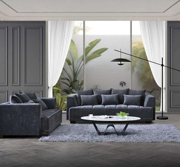 Aluxo Gramercy Group In Steel Velvet 3 Seater