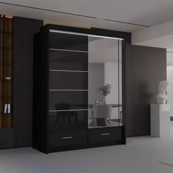 HIGH GLOSS SYCYLIA BLACK WARDROBE 150-208-255CM