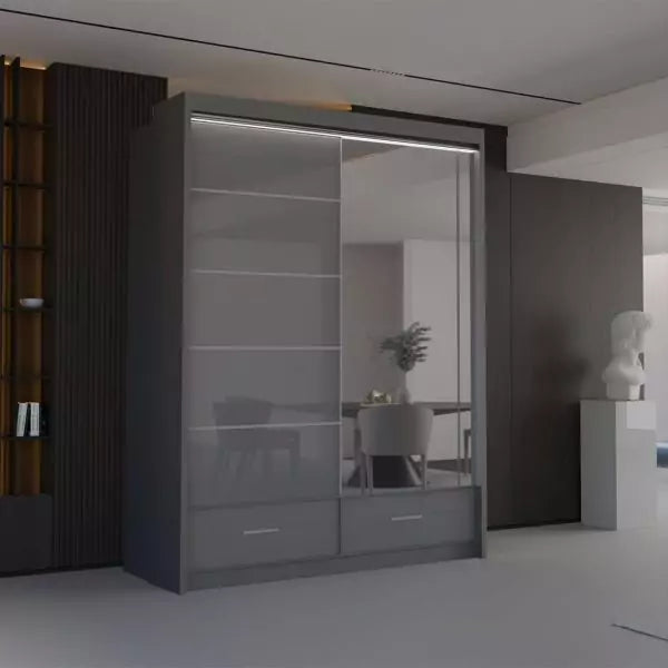 SYCYLIA HIGH GLOSS GREY WARDROBE 150/208/255CM
